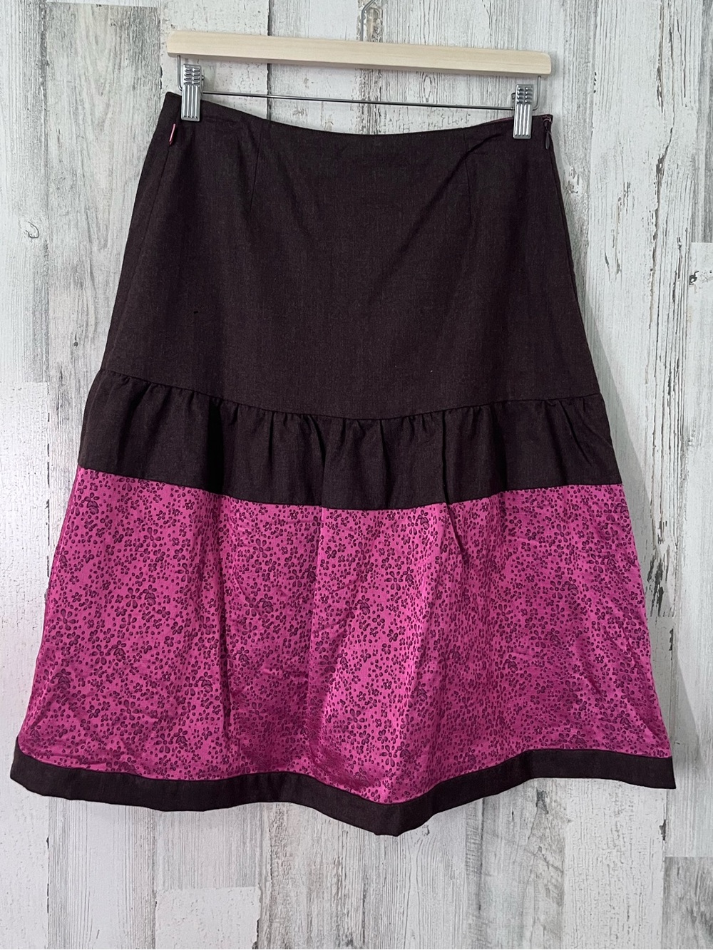 Oilily Vintage Brown and Pink Leopard Print  Tiered A-Line Skirt Size 36